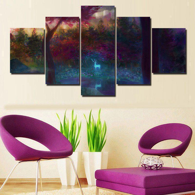 Forest Stream Glow Deer Abstract Animal Canvas Wall Art