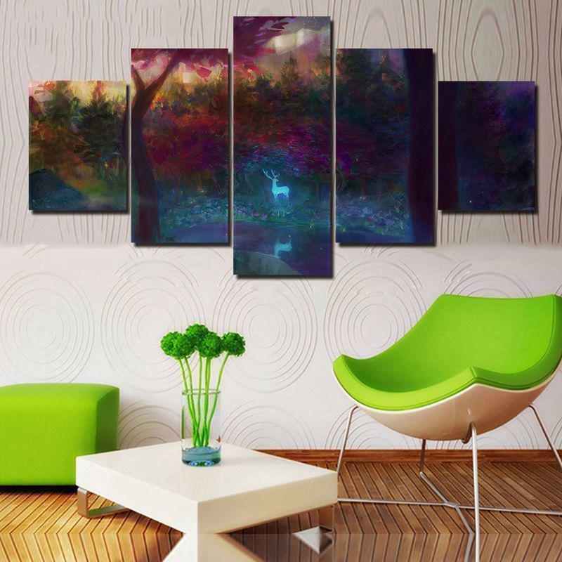 Forest Stream Glow Deer Abstract Animal Canvas Wall Art