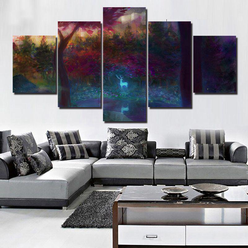 Forest Stream Glow Deer Abstract Animal Canvas Wall Art