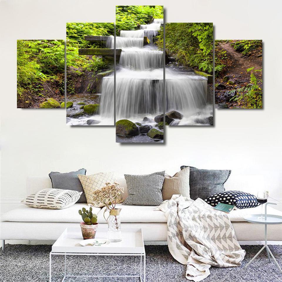 Forest Stream Waterfall Nature Canvas Wall Art