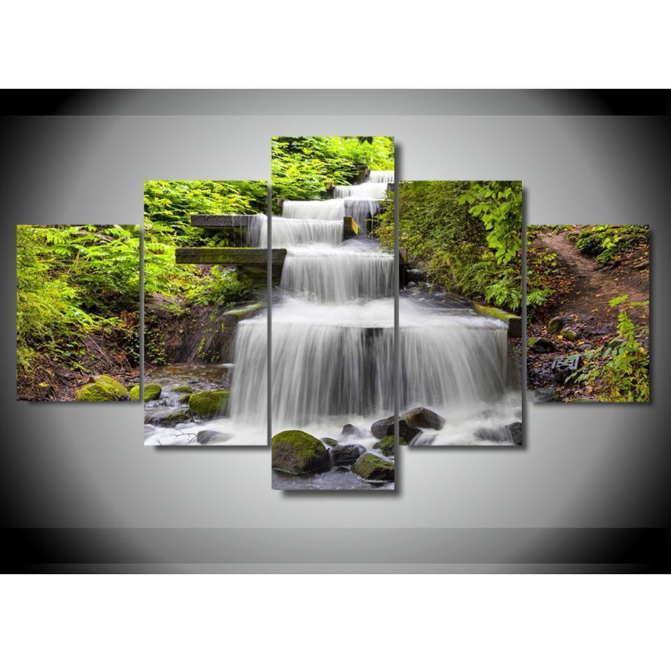 Forest Stream Waterfall Nature Canvas Wall Art
