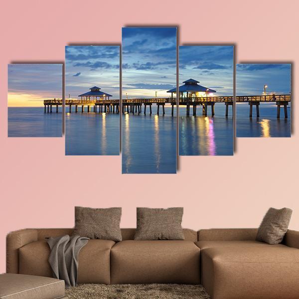 Fort Myers Pier At Sunset In Florida Nature Canvas Wall Art