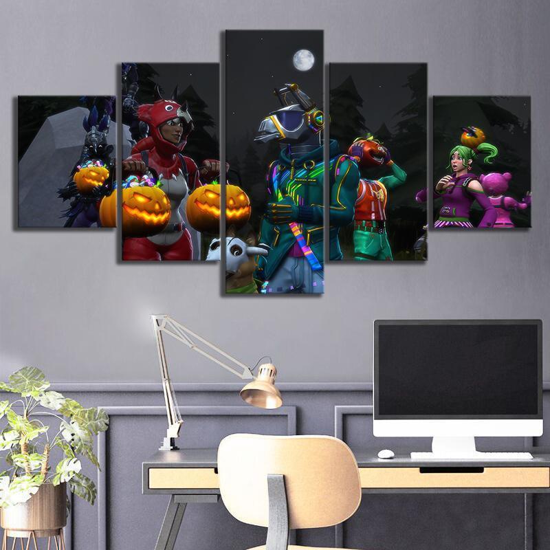 Fortnite Halloween Trick or Treat Dj Yonder Tricera Ops Raven Ravage Tomatohead Zoey Gaming Canvas Wall Art