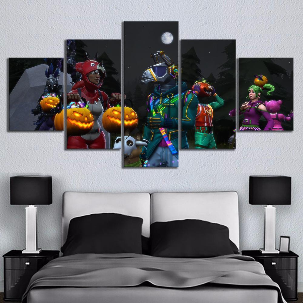 Fortnite Halloween Trick or Treat Dj Yonder Tricera Ops Raven Ravage Tomatohead Zoey Gaming Canvas Wall Art