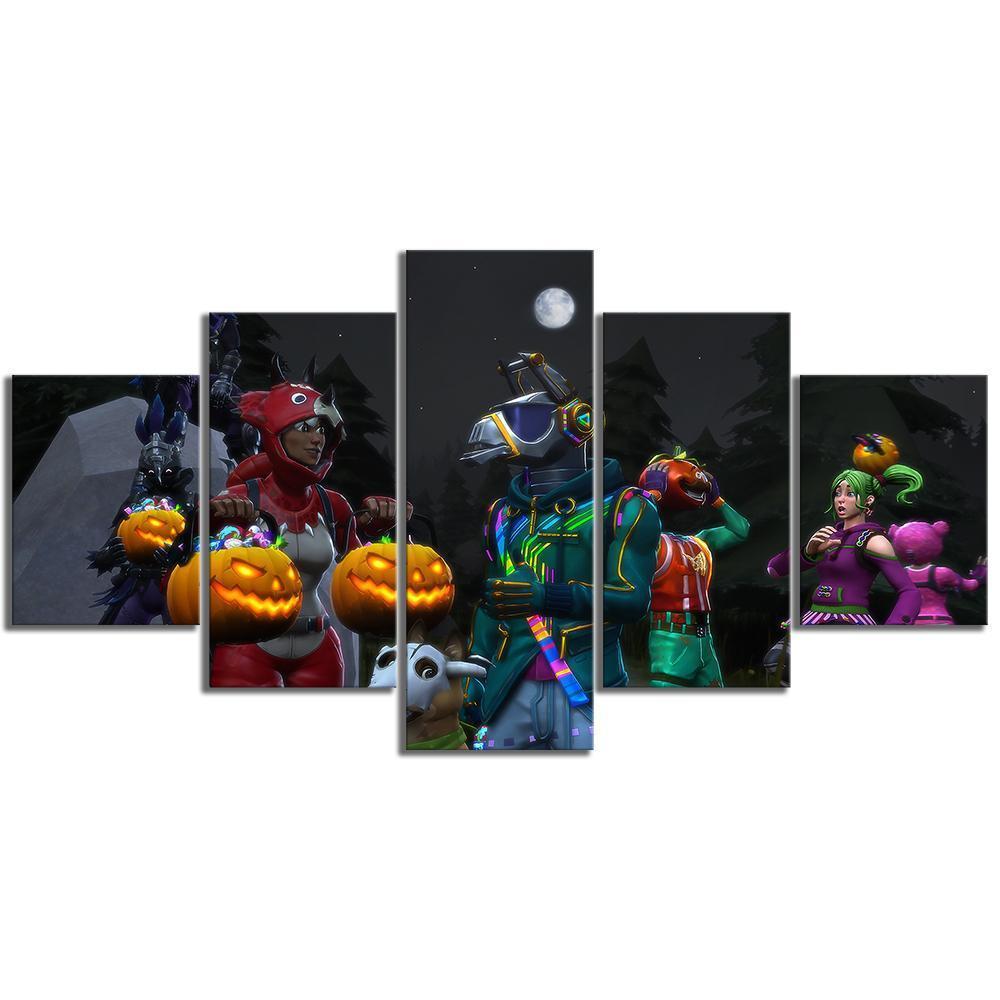 Fortnite Halloween Trick or Treat Dj Yonder Tricera Ops Raven Ravage Tomatohead Zoey Gaming Canvas Wall Art