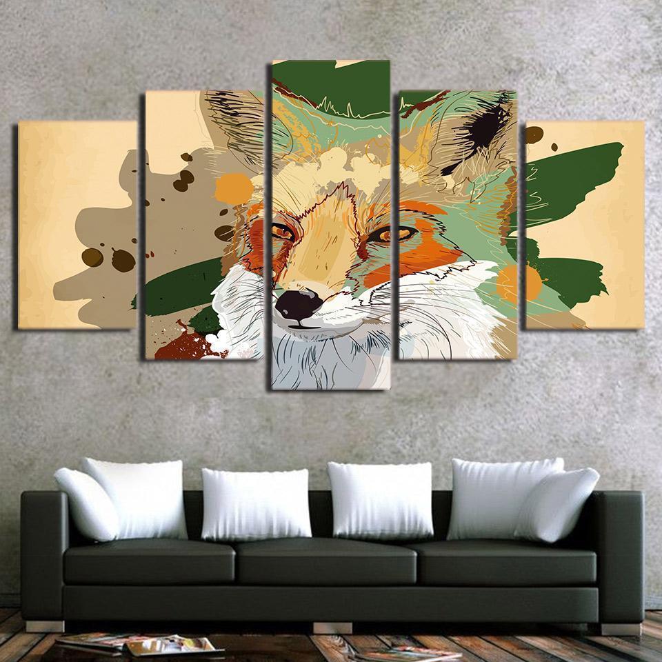 Fox Animal Wolf Abstract Animal Canvas Wall Art
