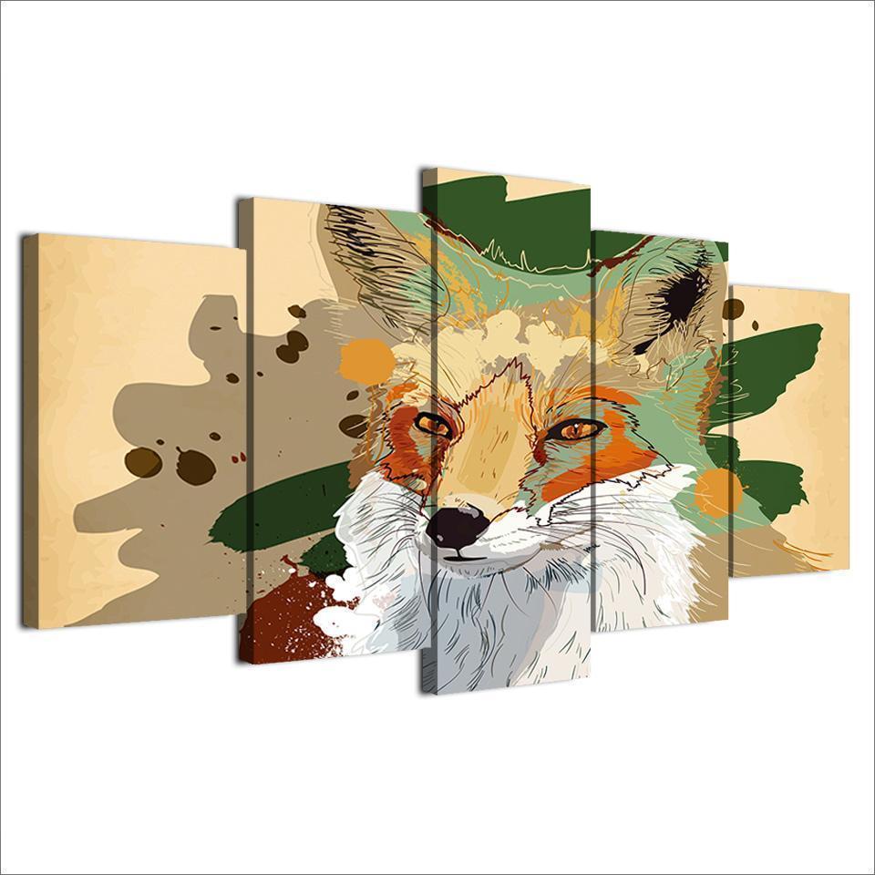 Fox Animal Wolf Abstract Animal Canvas Wall Art