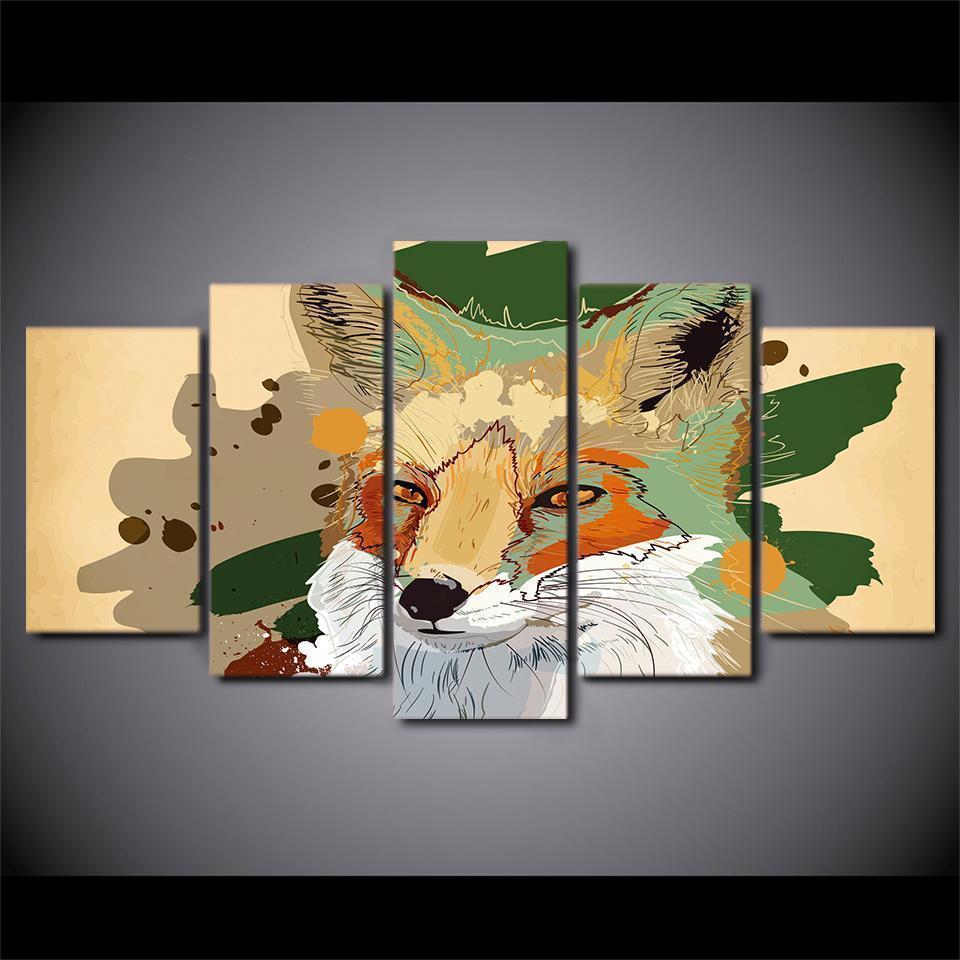 Fox Animal Wolf Abstract Animal Canvas Wall Art