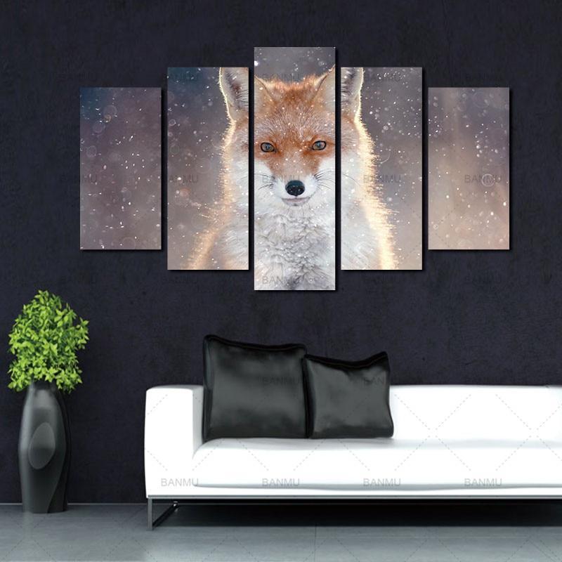Fox With Snow Animal Canvas Wall Art