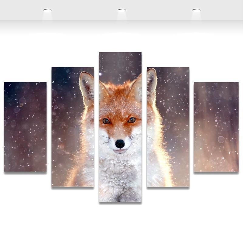 Fox With Snow Animal Canvas Wall Art