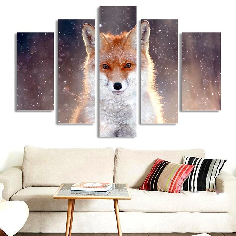 Fox With Snow Animal Canvas Wall Art