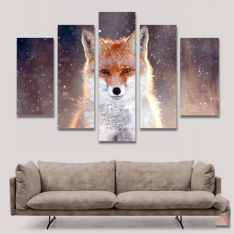 Fox With Snow Animal Canvas Wall Art