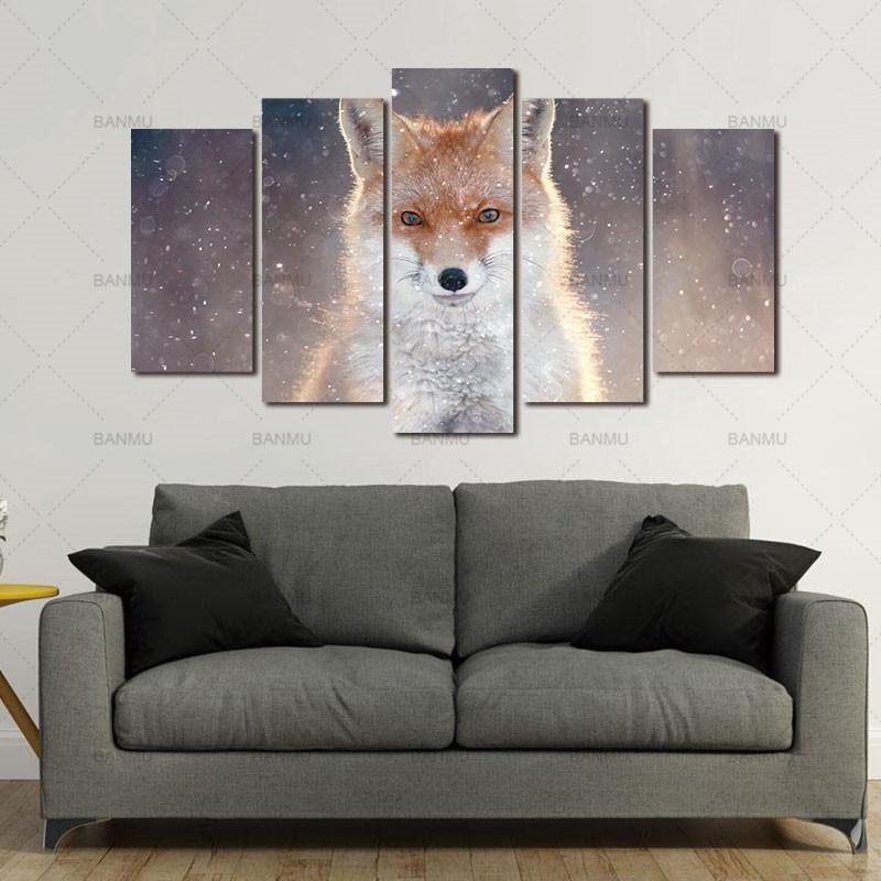 Fox With Snow Animal Canvas Wall Art