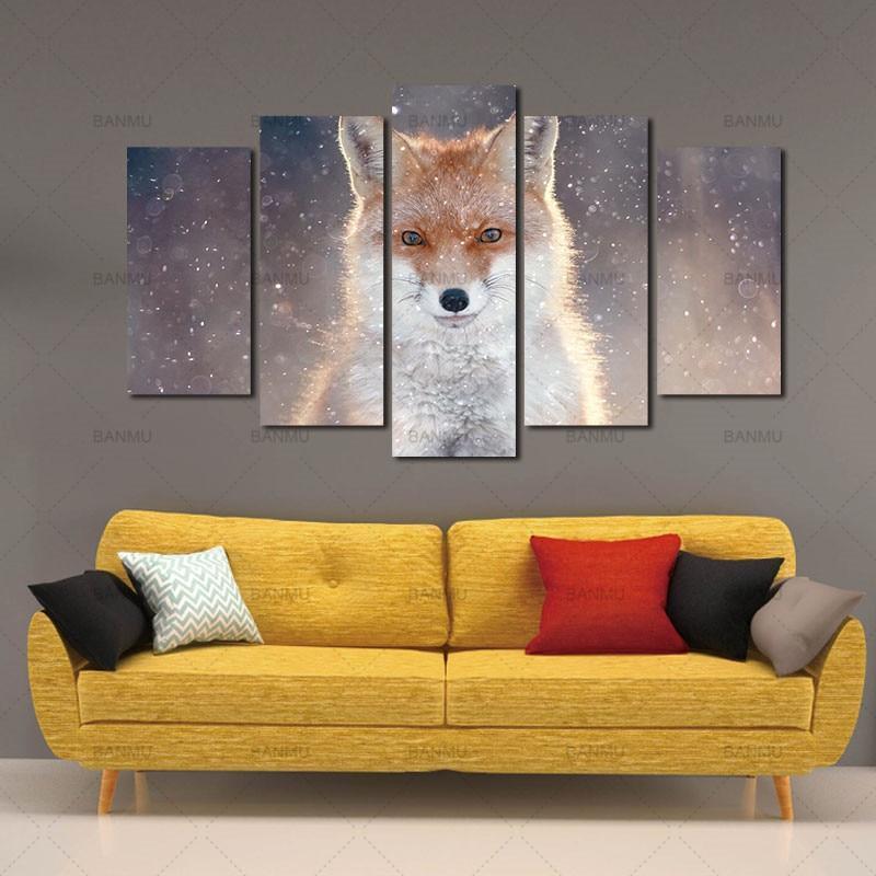 Fox With Snow Animal Canvas Wall Art