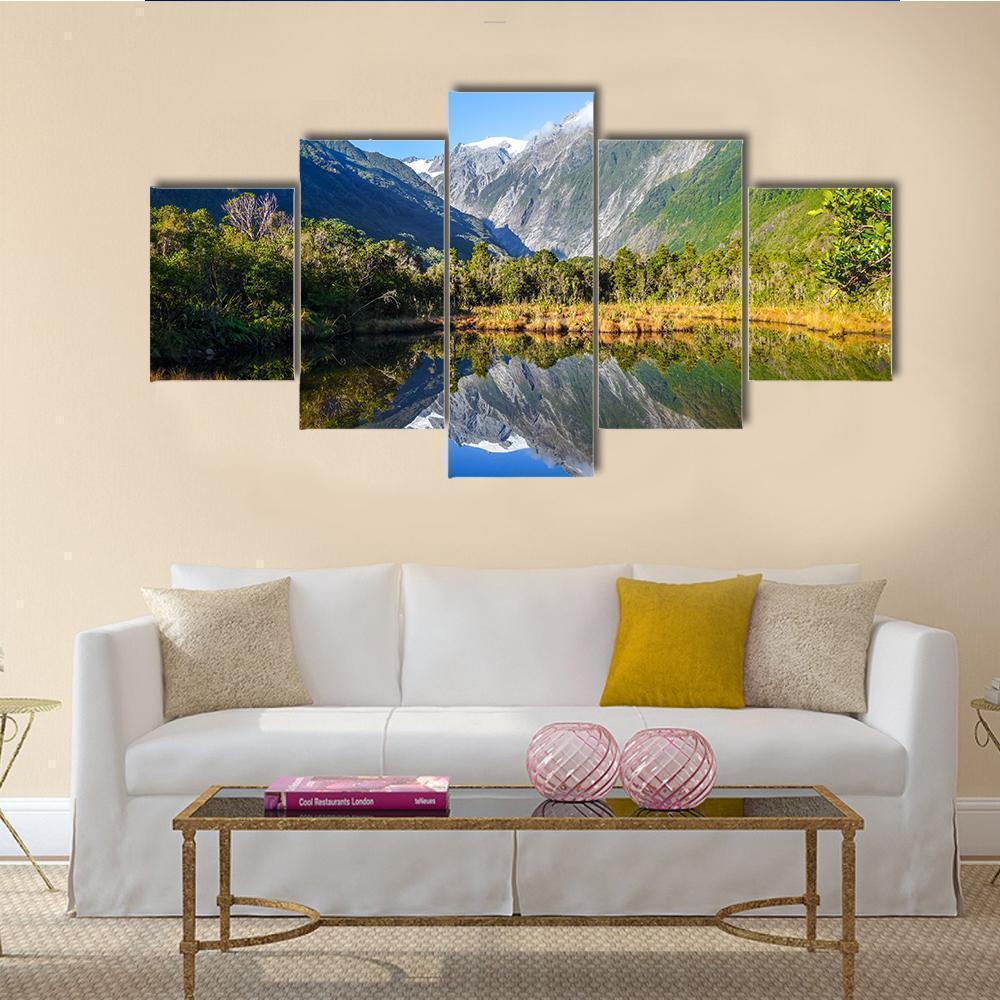 Franz Josef Glacier Reflecting In Lake Nature Canvas Wall Art