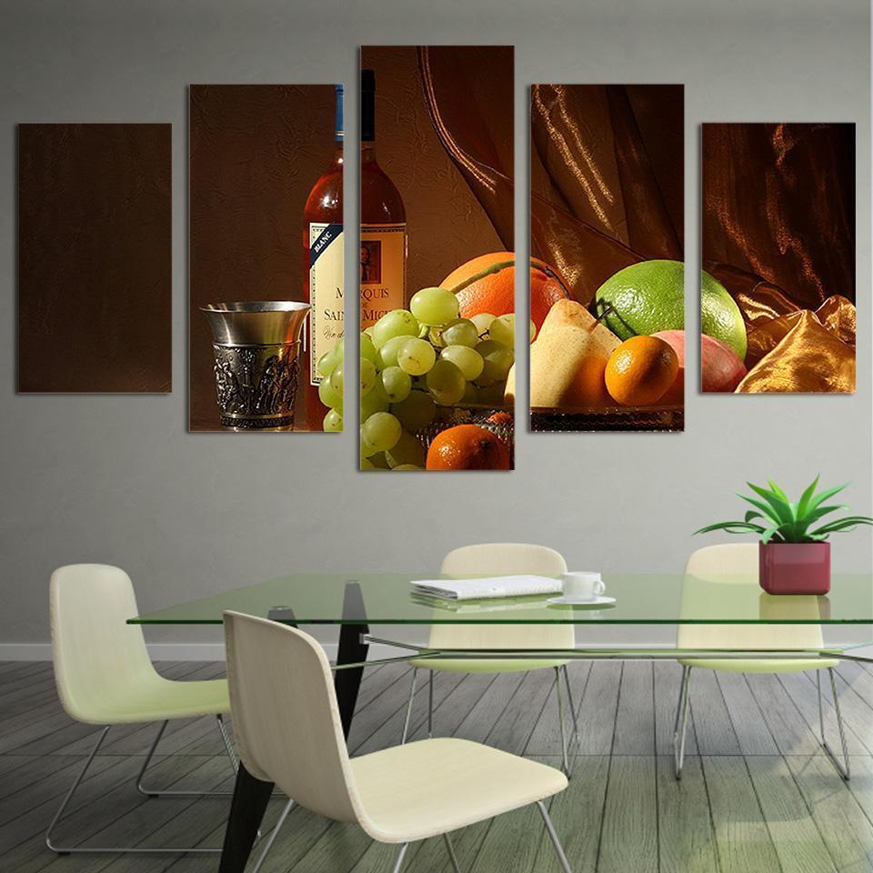 Fresh Fruits And Wine Kitchen Canvas Wall Art