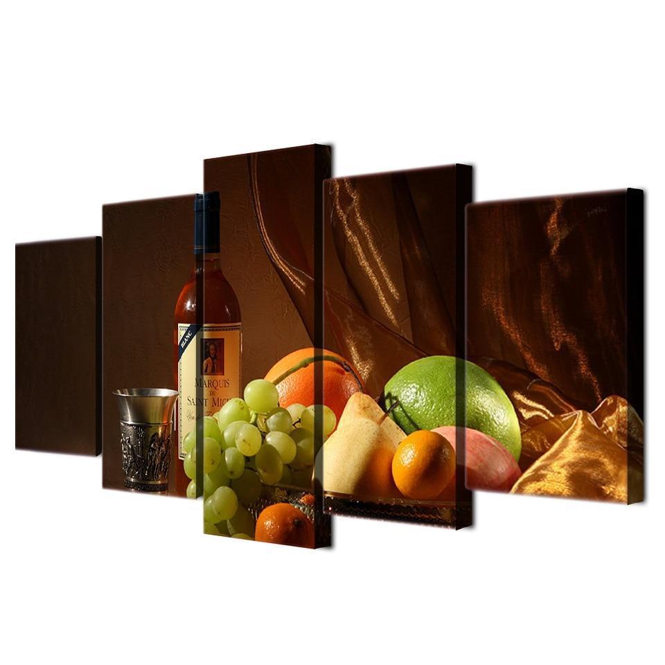 Fresh Fruits And Wine Kitchen Canvas Wall Art
