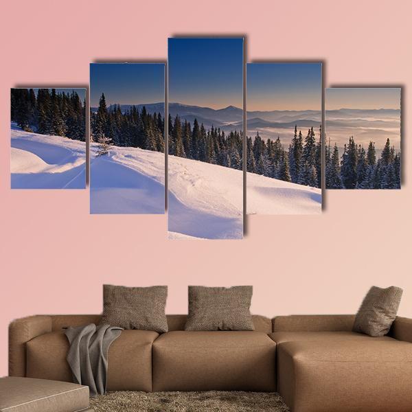 Frosty And Sunny Day In Mountains Nature Canvas Wall Art