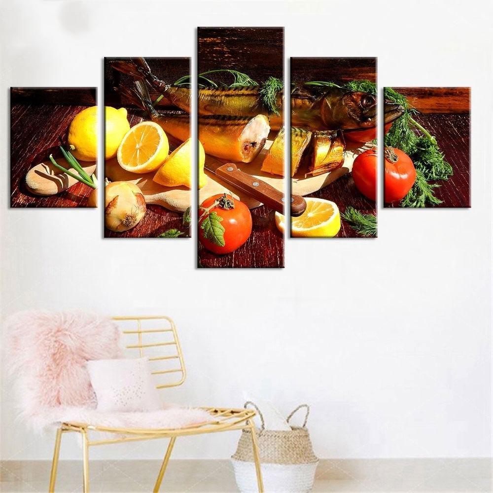 Fruits And Fish Kitchen Canvas Wall Art