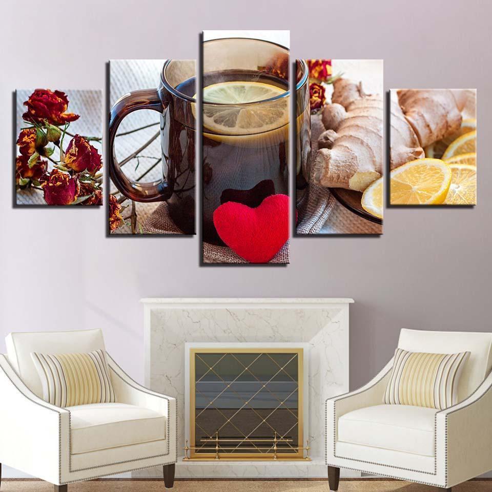 Fruits Ginger Lemon Tea Kitchen Canvas Wall Art