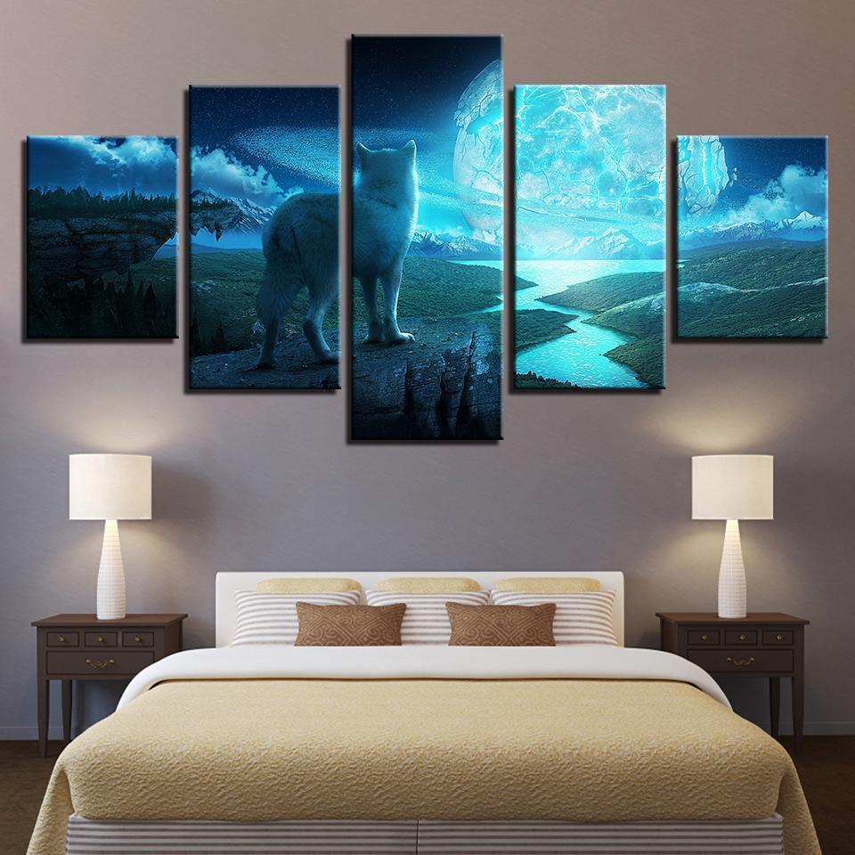 Full Moon Night Animal Wolf Animal Canvas Wall Art