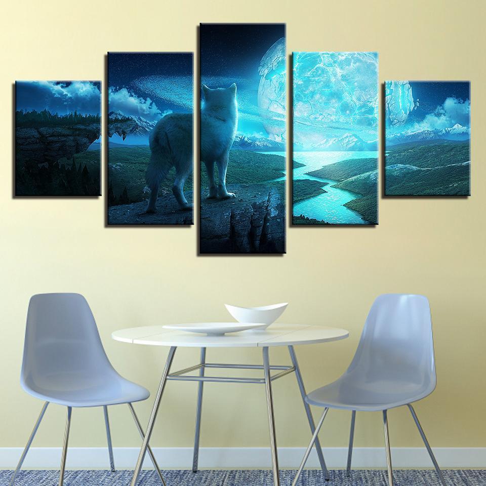 Full Moon Night Animal Wolf Animal Canvas Wall Art