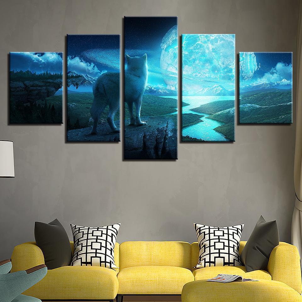 Full Moon Night Animal Wolf Animal Canvas Wall Art