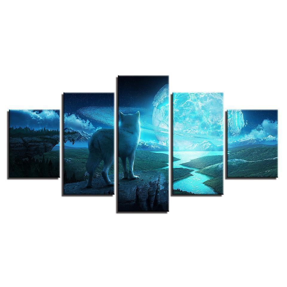 Full Moon Night Animal Wolf Animal Canvas Wall Art