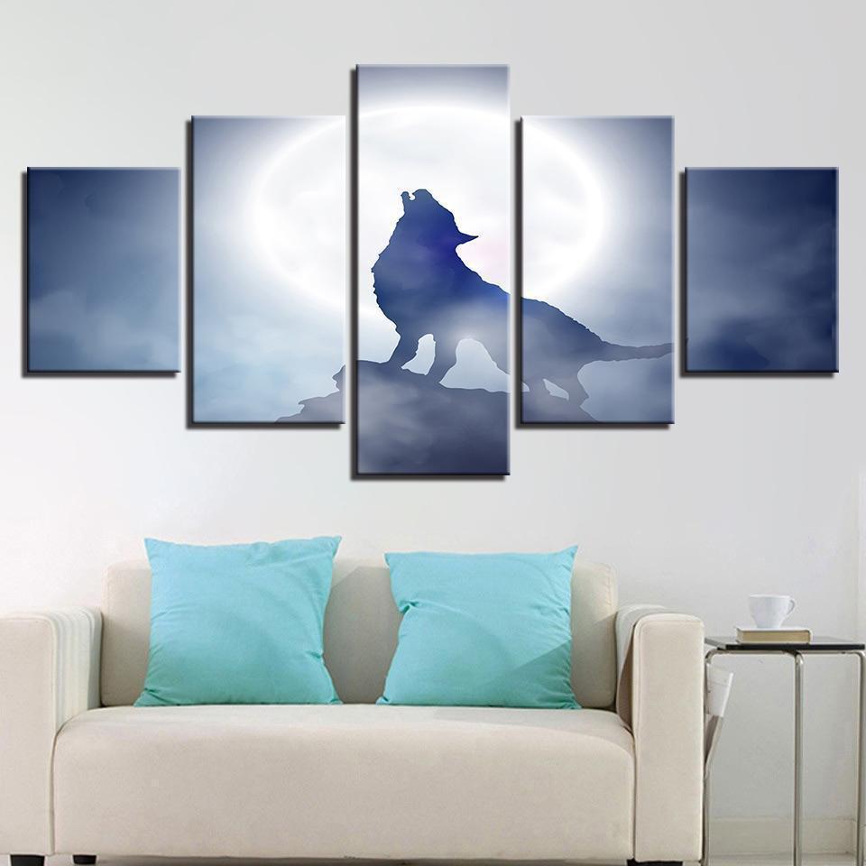 Full Moon Night Animal Wolf Howl Abstract Animal Canvas Wall Art