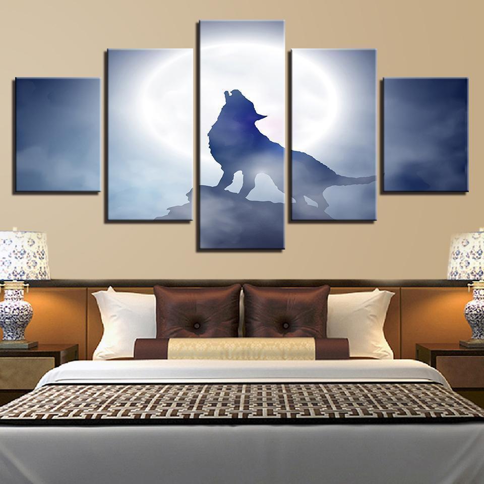 Full Moon Night Animal Wolf Howl Abstract Animal Canvas Wall Art