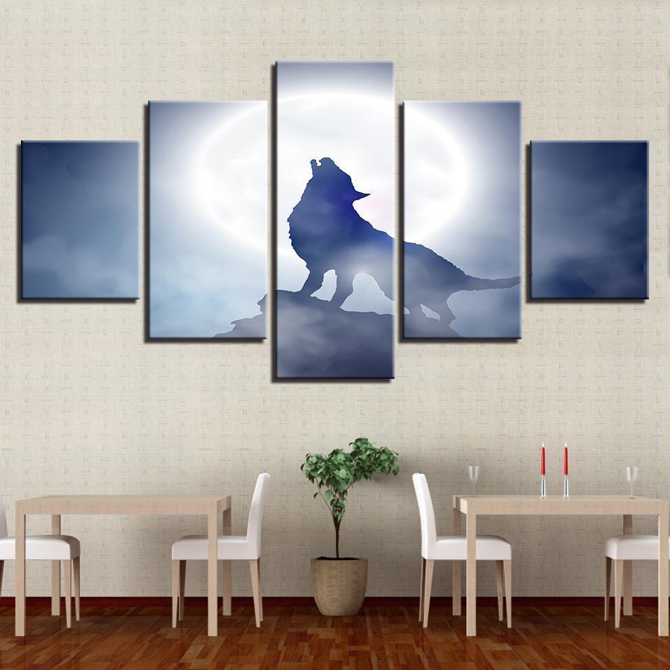 Full Moon Night Animal Wolf Howl Abstract Animal Canvas Wall Art