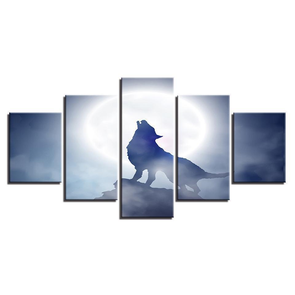 Full Moon Night Animal Wolf Howl Abstract Animal Canvas Wall Art