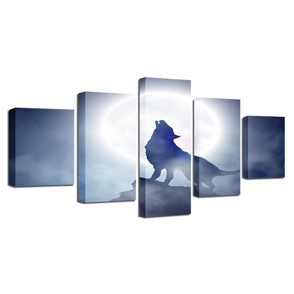 Full Moon Night Animal Wolf Howl Abstract Animal Canvas Wall Art