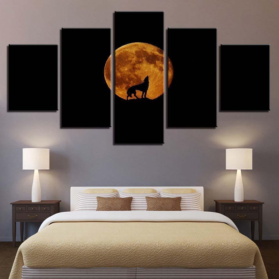 Full Moon Night Animal Wolf Howl Nature Canvas Wall Art