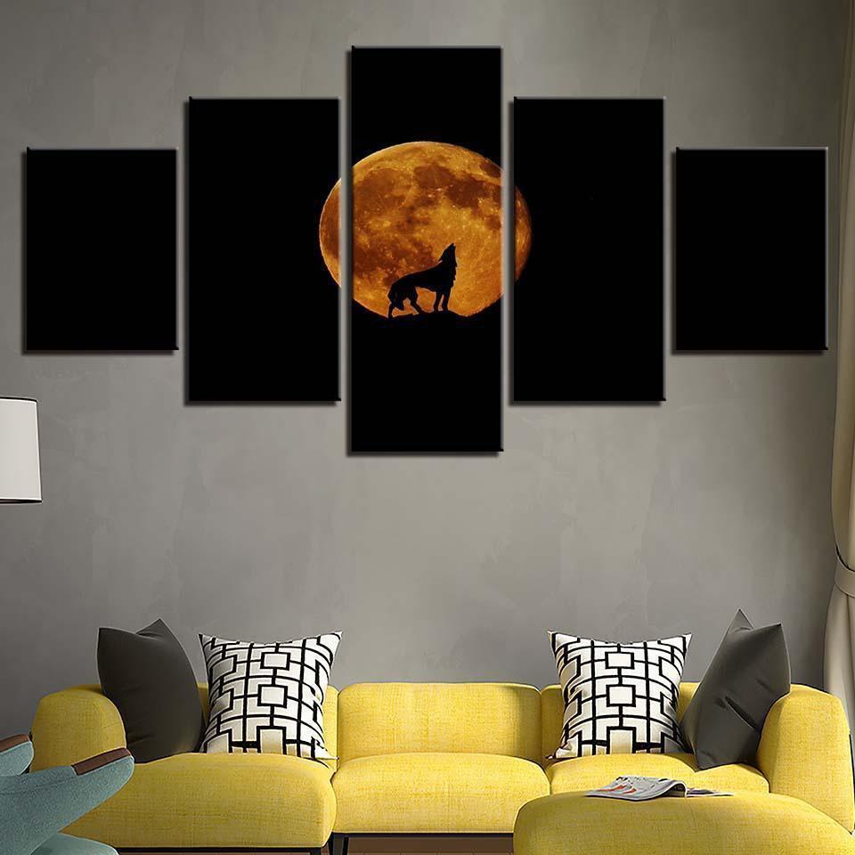 Full Moon Night Animal Wolf Howl Nature Canvas Wall Art