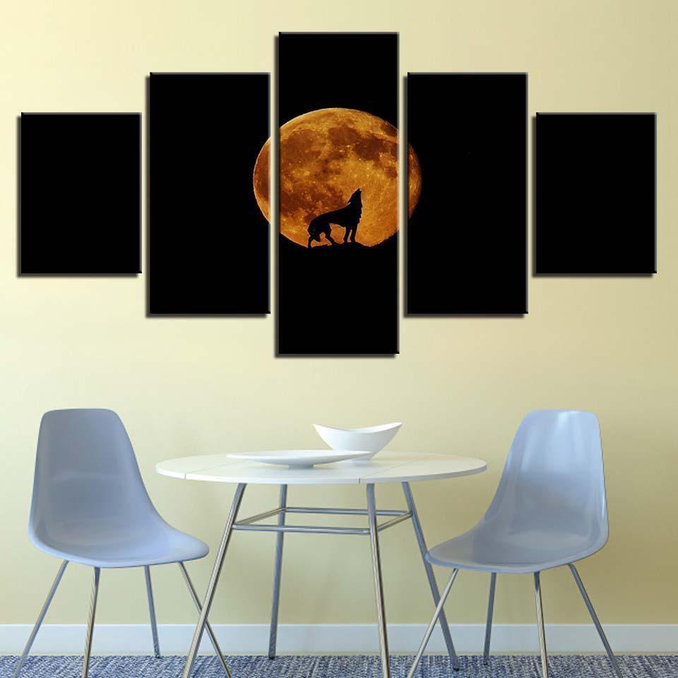 Full Moon Night Animal Wolf Howl Nature Canvas Wall Art