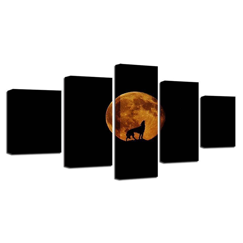 Full Moon Night Animal Wolf Howl Nature Canvas Wall Art