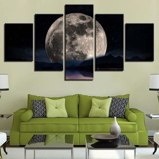 Full Moon Over The Lake Nature Canvas Wall Art