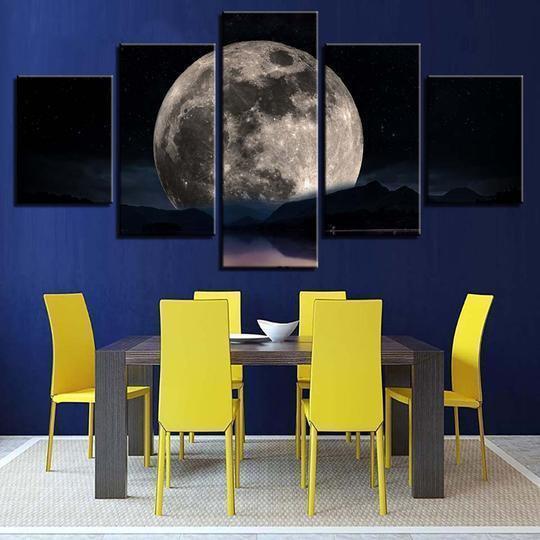 Full Moon Over The Lake Nature Canvas Wall Art