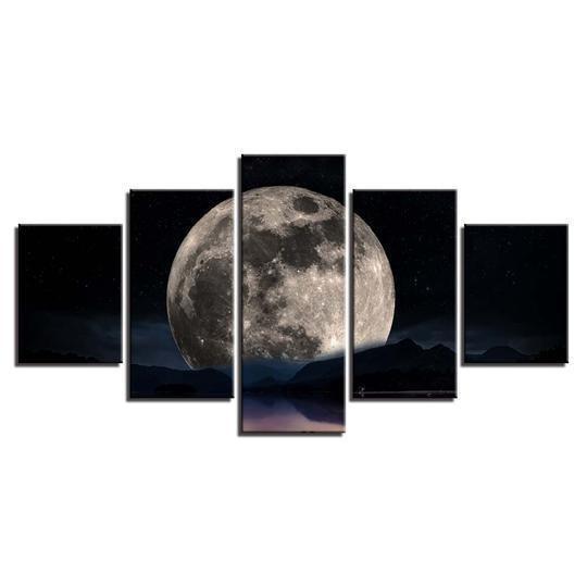 Full Moon Over The Lake Nature Canvas Wall Art