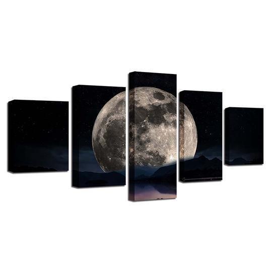 Full Moon Over The Lake Nature Canvas Wall Art