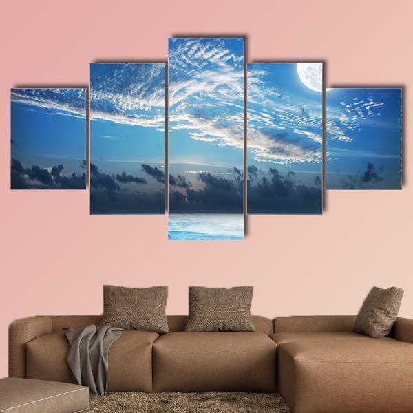Full Moon Over The Tropical Bay Nature Canvas Wall Art