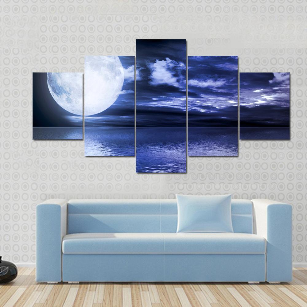 Full Moon Reflection In Water Nature Canvas Wall Art