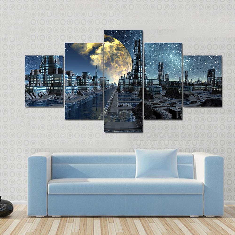 Futuristic Alien City Base Nature Canvas Wall Art