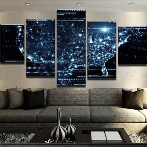 Futuristic Usa Map Nature Canvas Wall Art