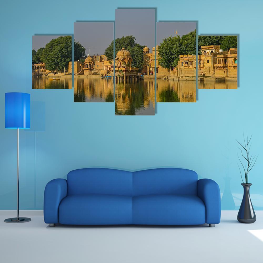 Gadsisar Lake With Ancient Hindu Temples Nature Canvas Wall Art