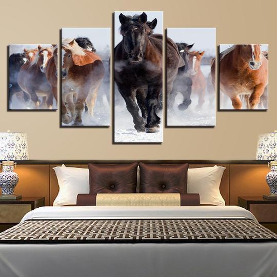 Galloping Horses In The Snow Animal Canvas Wall Art