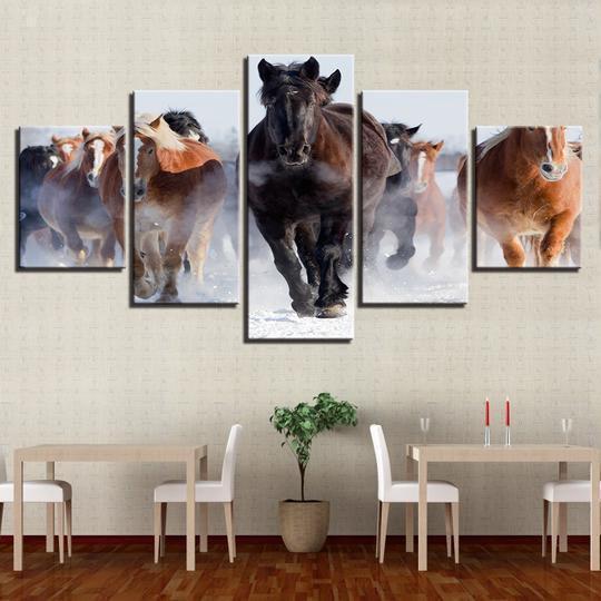 Galloping Horses In The Snow Animal Canvas Wall Art
