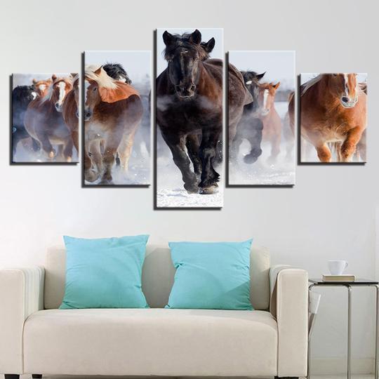 Galloping Horses In The Snow Animal Canvas Wall Art
