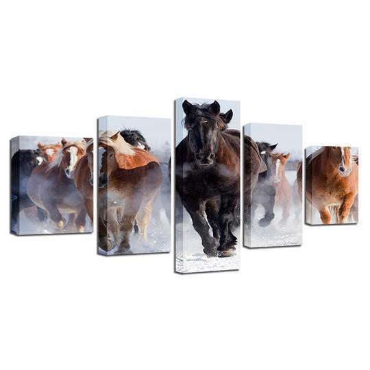 Galloping Horses In The Snow Animal Canvas Wall Art
